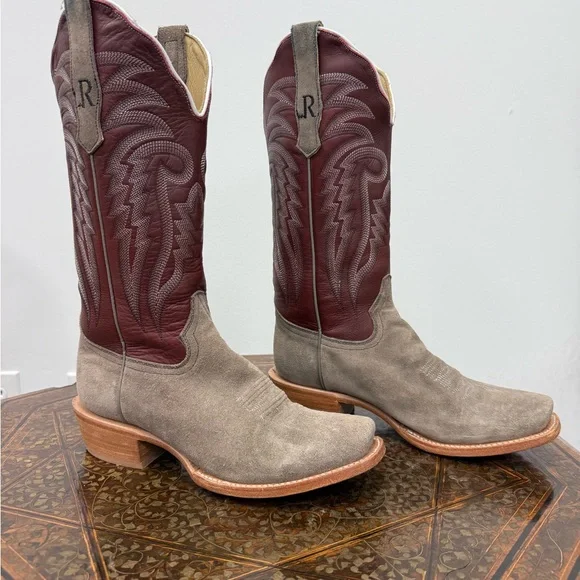 Women’s R Watson Western Cowboy Boots - Grey and Burgundy - Picture 2 of 9